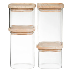 4 bocaux verre empilables "Hermet" couvercle bois