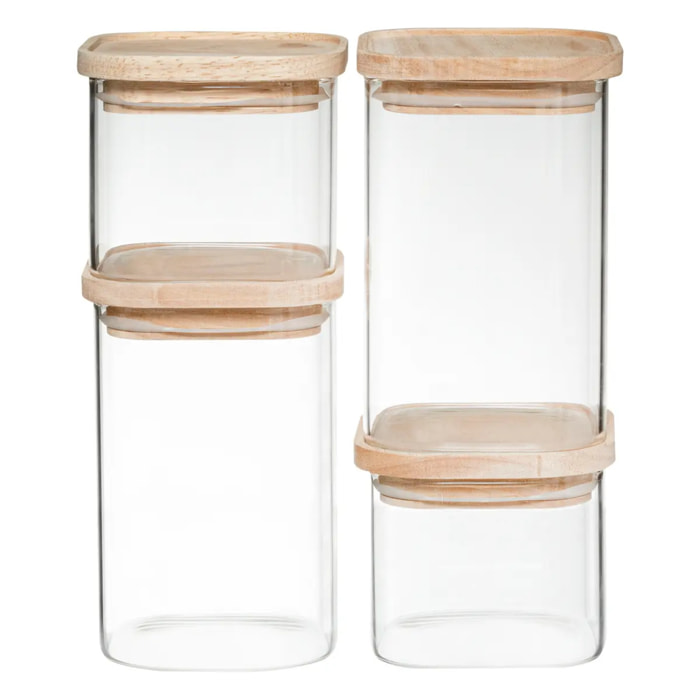 4 bocaux verre empilables "Hermet" couvercle bois