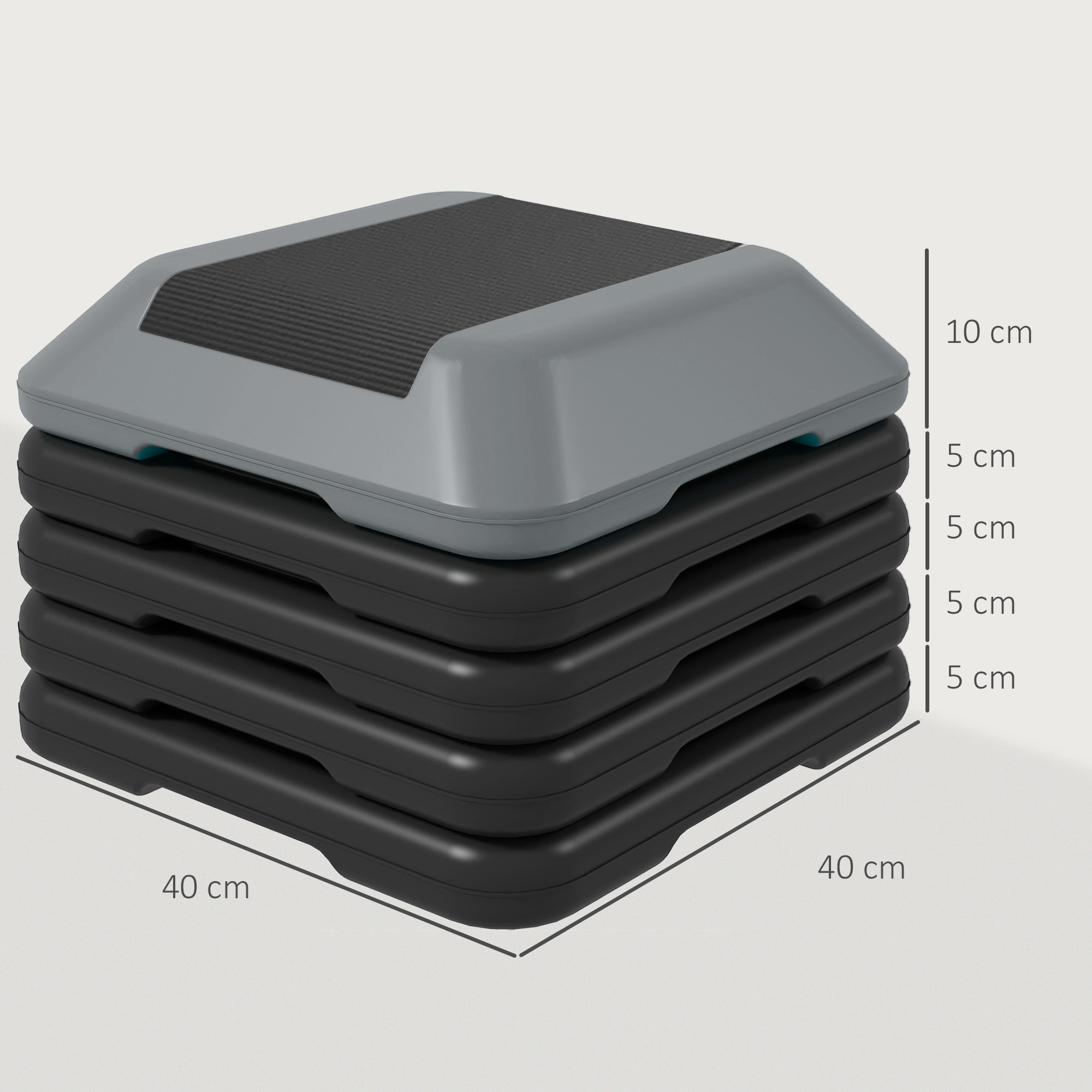 Step de Aeróbic Step para Fitness Stepper Antideslizante con Altura Ajustable de 10/15/20/25/30 cm Carga 150 kg para Entrenamiento en Casa Gimnasio Gris