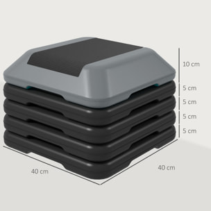 Step de Aeróbic Step para Fitness Stepper Antideslizante con Altura Ajustable de 10/15/20/25/30 cm Carga 150 kg para Entrenamiento en Casa Gimnasio Gris