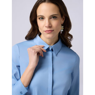 Oltre - Camicia in popeline con bottone gioiello - Azzurro