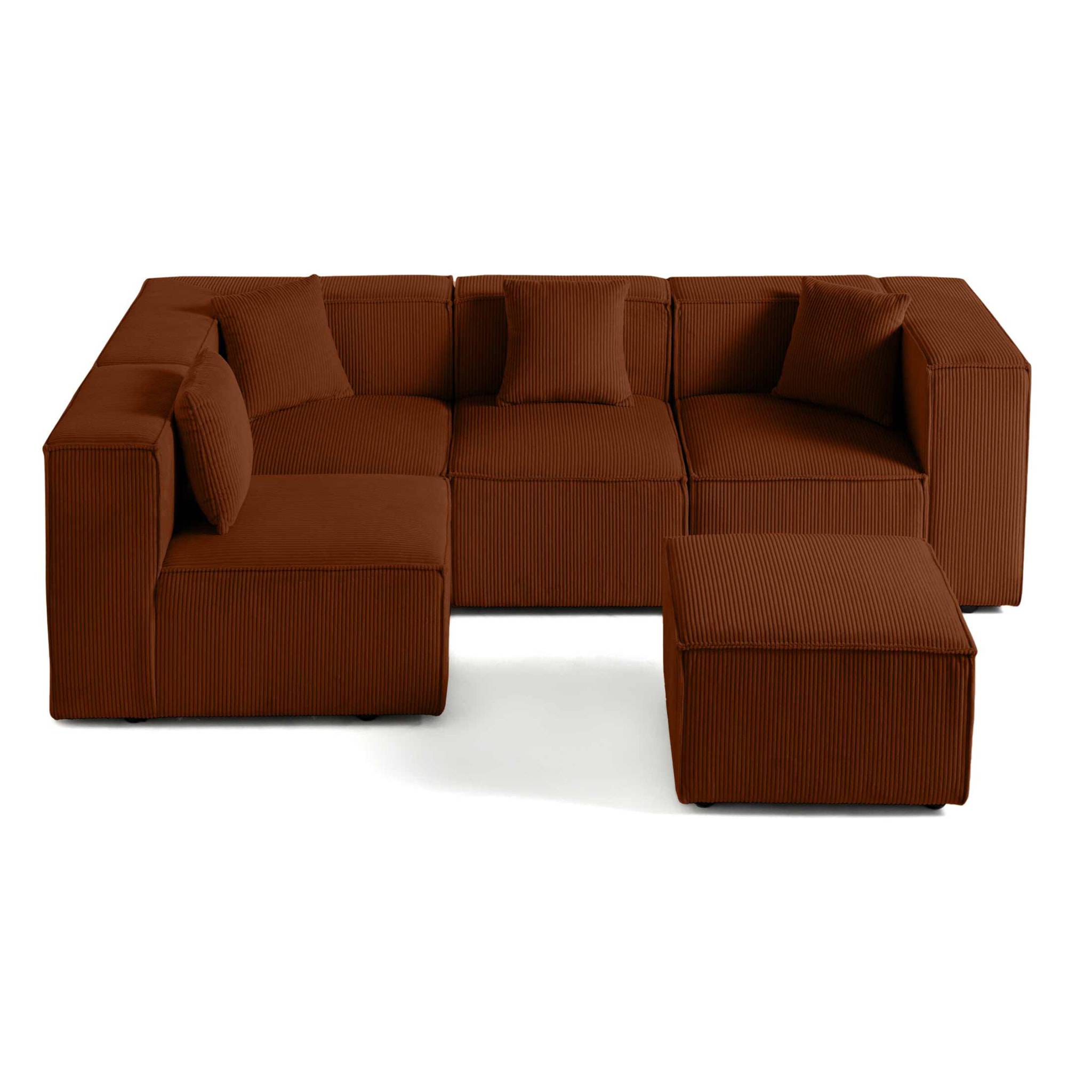 Arty - canapé modulable d'angle gauche 4 places - en velours côtelé - Terracotta