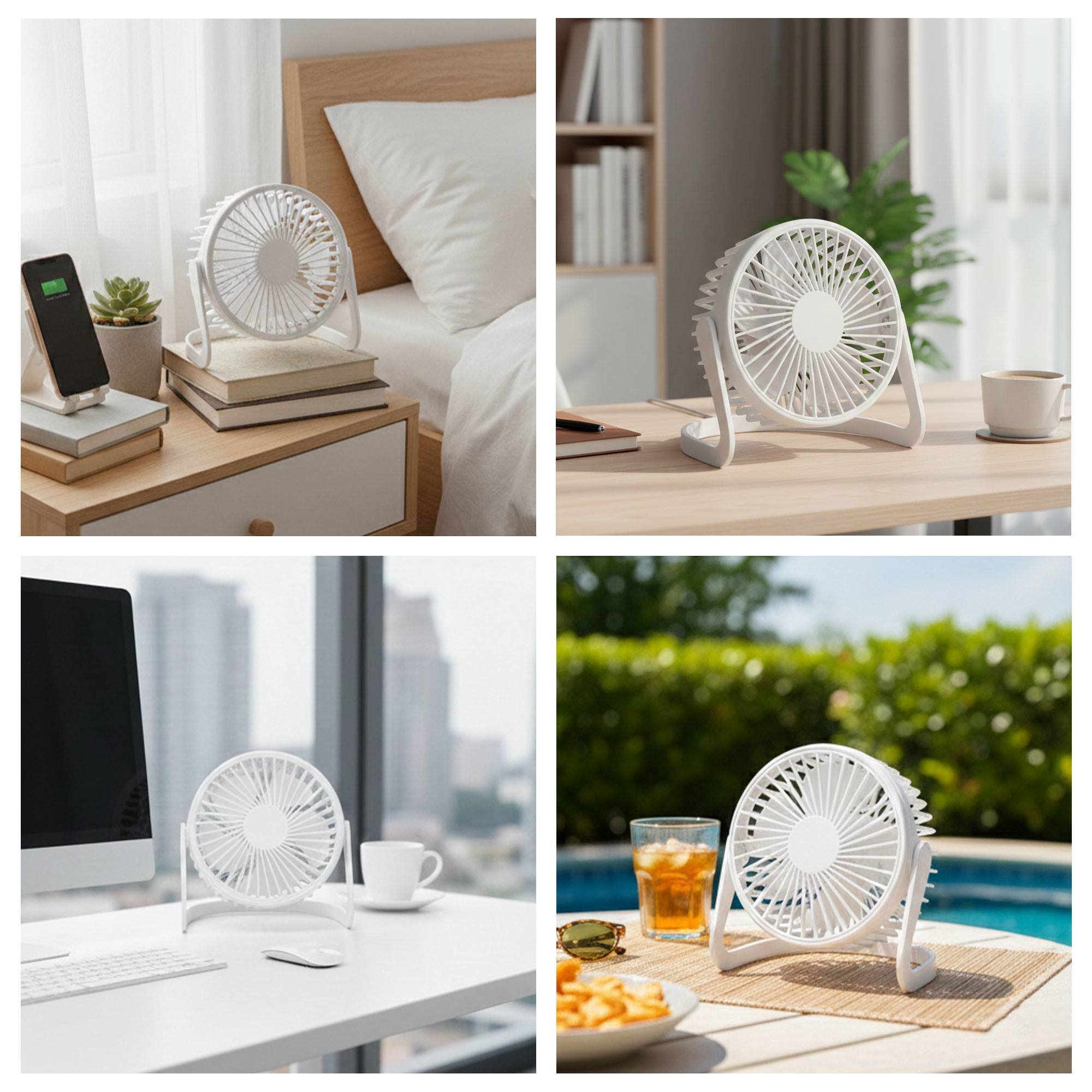 Home Ventilador de mesa USB Ø14,5x11,5cm en color blanco mate