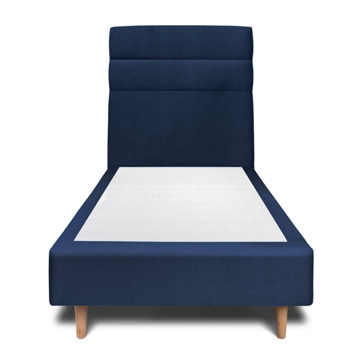 Lit avec tête de lit bandes horizontales velours et sommier tapissier Ep20