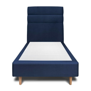 Lit avec tête de lit bandes horizontales velours et sommier tapissier Ep20