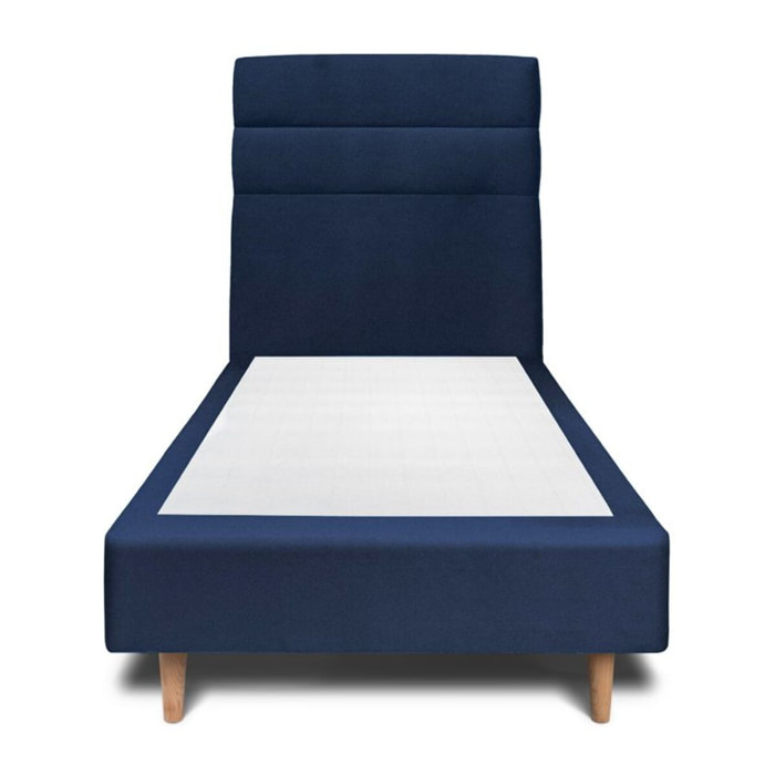 Lit avec tête de lit bandes horizontales velours et sommier tapissier Ep20