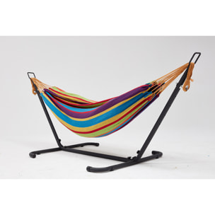 Hamac sur pied 2,6 m avec toile en tissu multicolore SAGUEDO