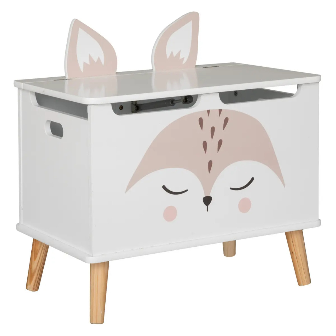 Coffre enfant "Renard" - bois et pin - blanc - 53x54 -5 cm