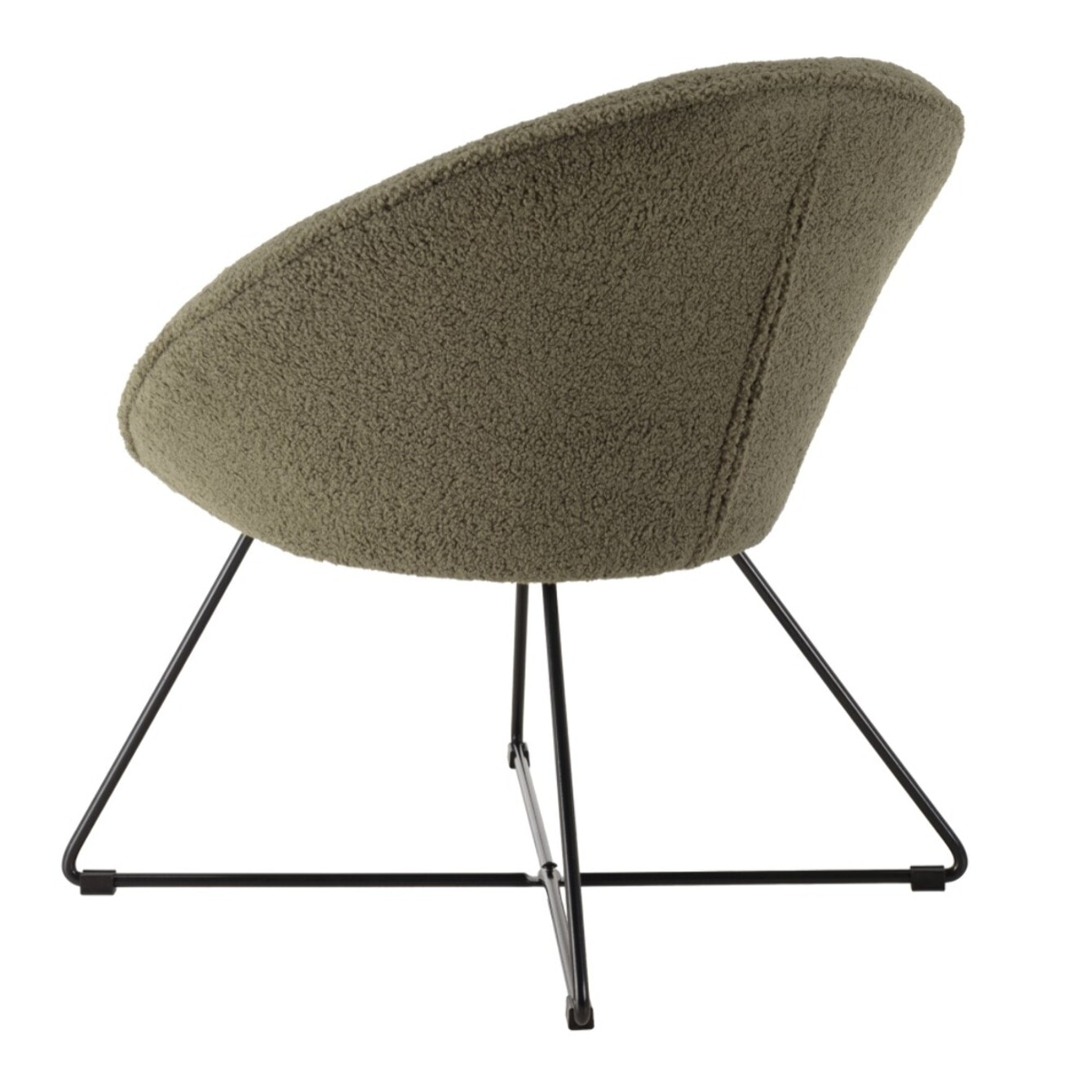 AGATHE - Fauteuil tissu bouclette vert kaki pieds croisés métal noir