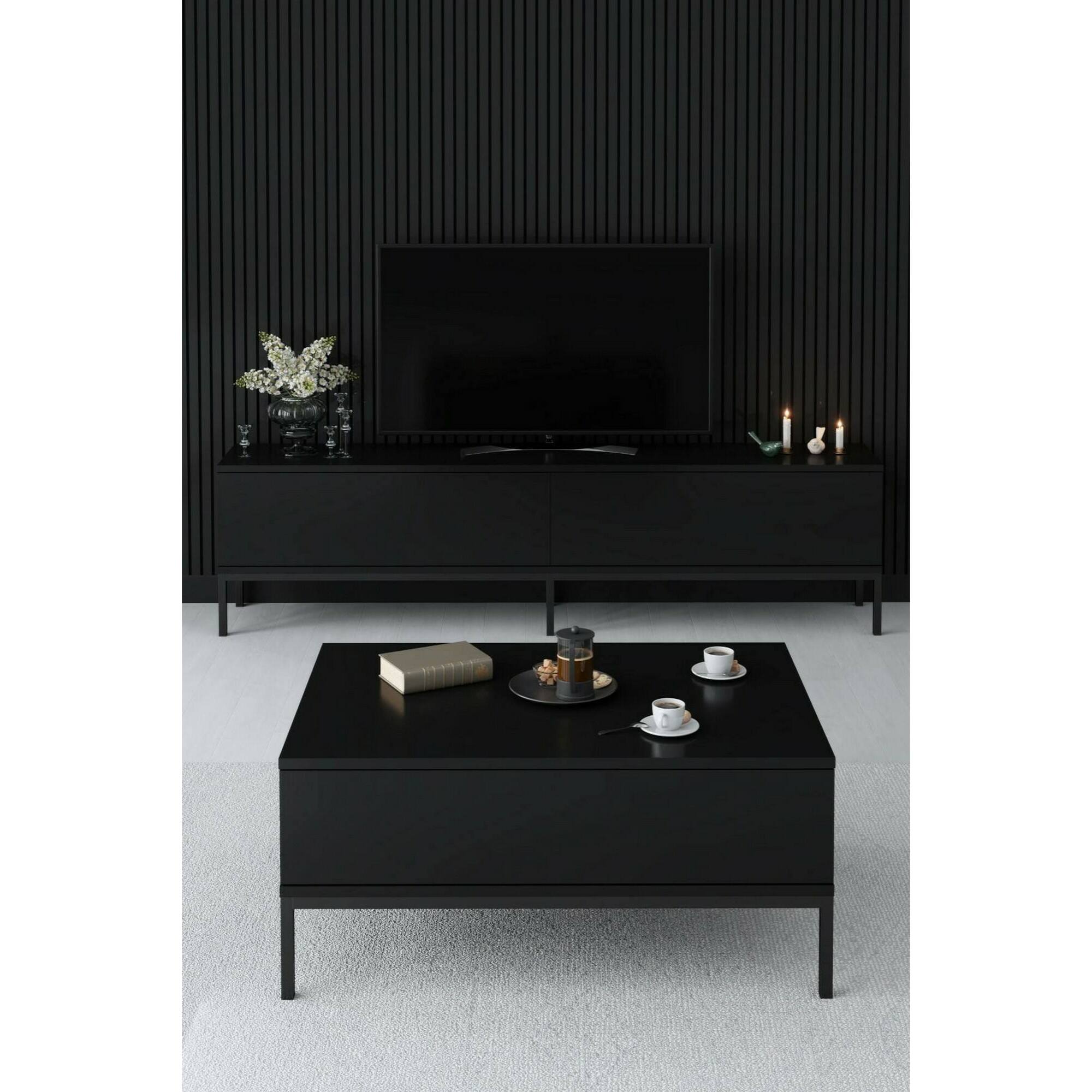 Tavolino da salotto Vespero, Tavolo basso da caffè, Portariviste per divano, Ripiano da soggiorno, 90x60h40 cm, Nero
