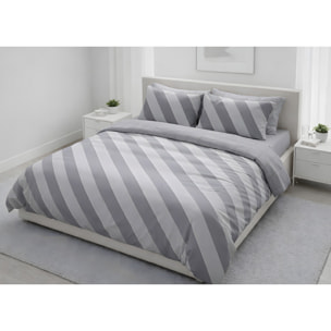 Parure Copripiumino 100% Cotone Made In Italy Fantasia Rigata Disegno Elite Grigio