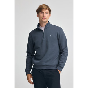 Felpa blu denim con mezza cerniera e logo Rigby Go