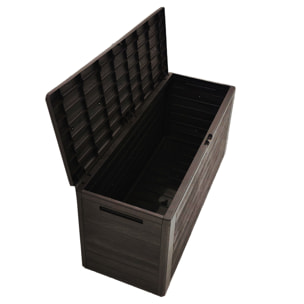Baul de jardin 280 litros Prosperplast Woodebox de plastico en color ocre oscuro 116 x 43,8 x 55 cm