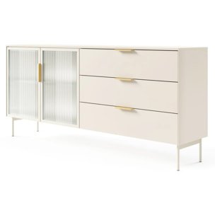 Credenza Madia Con Vetrina Moderna Con Ripiani Interni In Truciolare Melaminico Ideale Per Soggiorno Sala Da Pranzo  181.3 x 39.3 x 82.6 Cm Cashmere