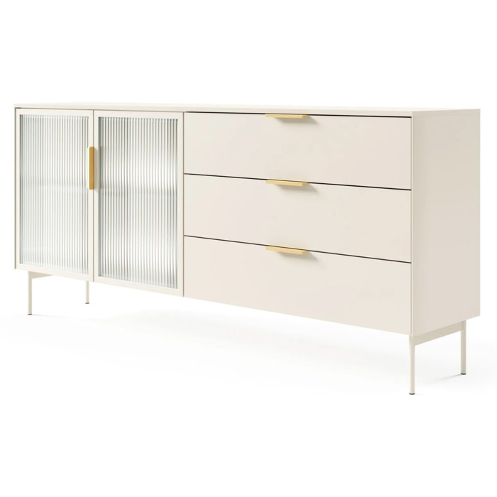 Credenza Madia Con Vetrina Moderna Con Ripiani Interni In Truciolare Melaminico Ideale Per Soggiorno Sala Da Pranzo  181.3 x 39.3 x 82.6 Cm Cashmere