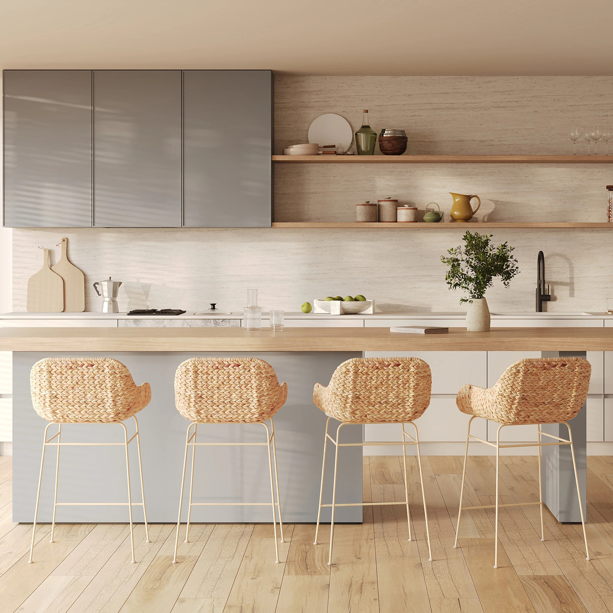 Lot de 2 chaises pour îlot central 66 cm en matière naturelle - Faro