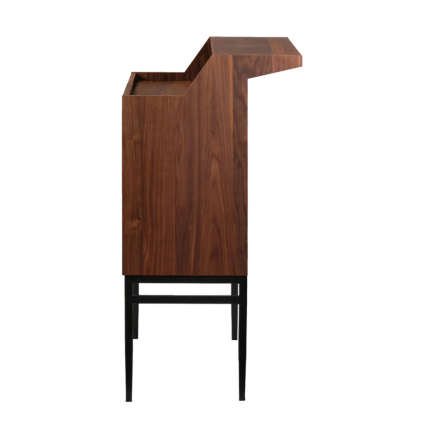 Meuble de Bar H.110 cm en Noyer Massif et Métal Noir - Modèle ELIOTT 2083