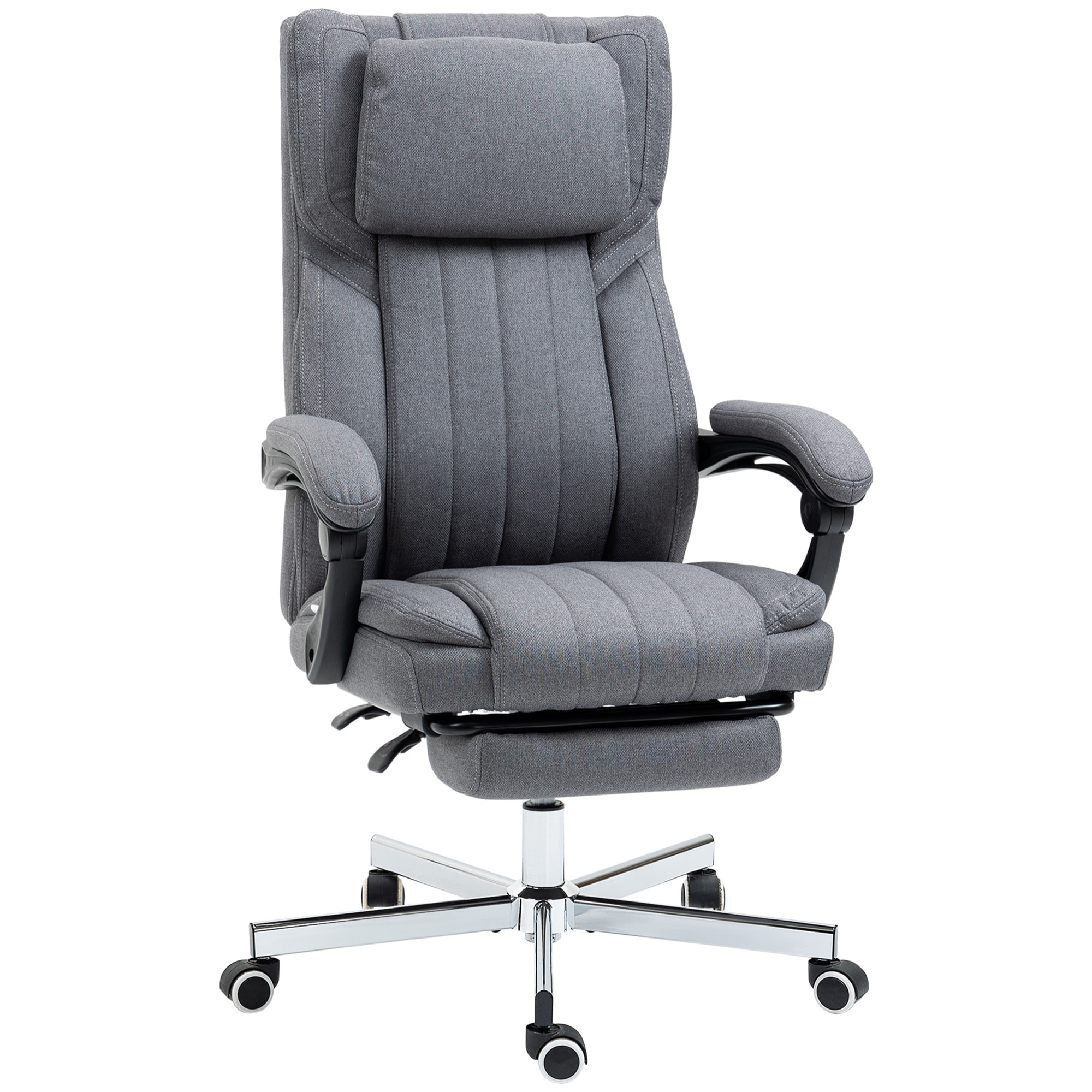 Silla de Oficina Giratoria con 6 Puntos de Masaje Vibratorio Silla de Escritorio Reclinable con Altura Ajustable Control Remoto Respaldo Alto y Reposacabezas 65x61x105-113 cm Gris