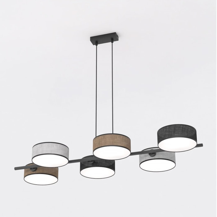 Lampada a sospensione DRUMZ 6 MIX1 in metallo e tessuto
