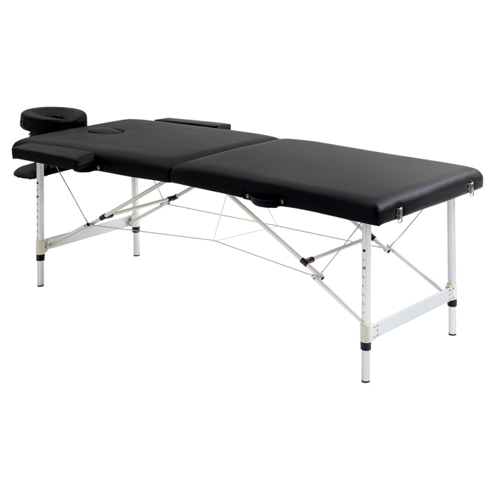 Table de massage pliable 3 zones hauteur réglable dim. 185L x 70l x 59-84H cm sac transport alu. synthétique PVC noir