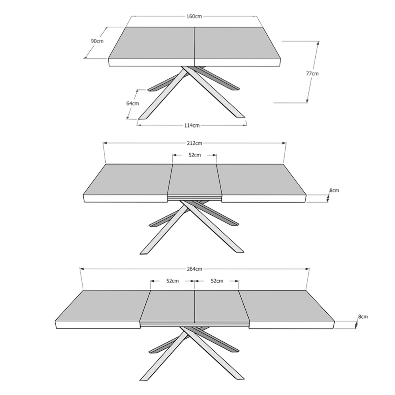 Tavolo allungabile 160x90/264 cm Karida Evolution noce telaio antracite