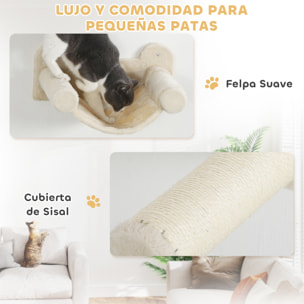 Juego de Pared de Escalada para Gatos de 6 Piezas Estanterías para Gatos con Condominio Plataforma Hamaca Escaleras Percha Tabla Rascador Poste de Sisal Bola de Juguete Beige