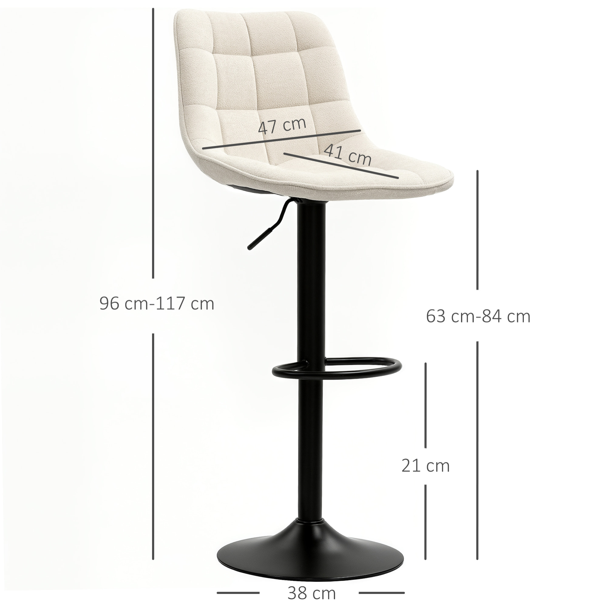 Lot de 2 tabourets de bar design pivotant réglable tissu matelassé finition chenille beige