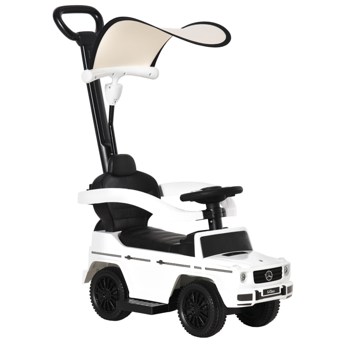 Porteur enfants voiture enfant multi-équipée 12-36 mois klaxon marche-pieds, garde-corps et ombrelle blanc