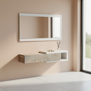 Mobile Maiorca Mobiletto da Ingresso Sospeso con Cassetto Mensola e Specchio Arredo Arredamento Sala 95 x 19 x 26 cm Bianco e Rovere Alaska