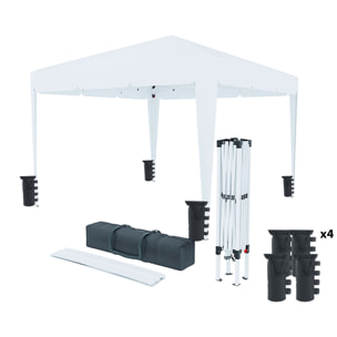 Gazebo Pieghevole Impermeabile 3 x 3 M Da Giardino Con 4 Sacche Pesi Sacca Trasporto Chiusura Fisarmonica Struttura Acciaio Copertura 160 gr/m² Bianco