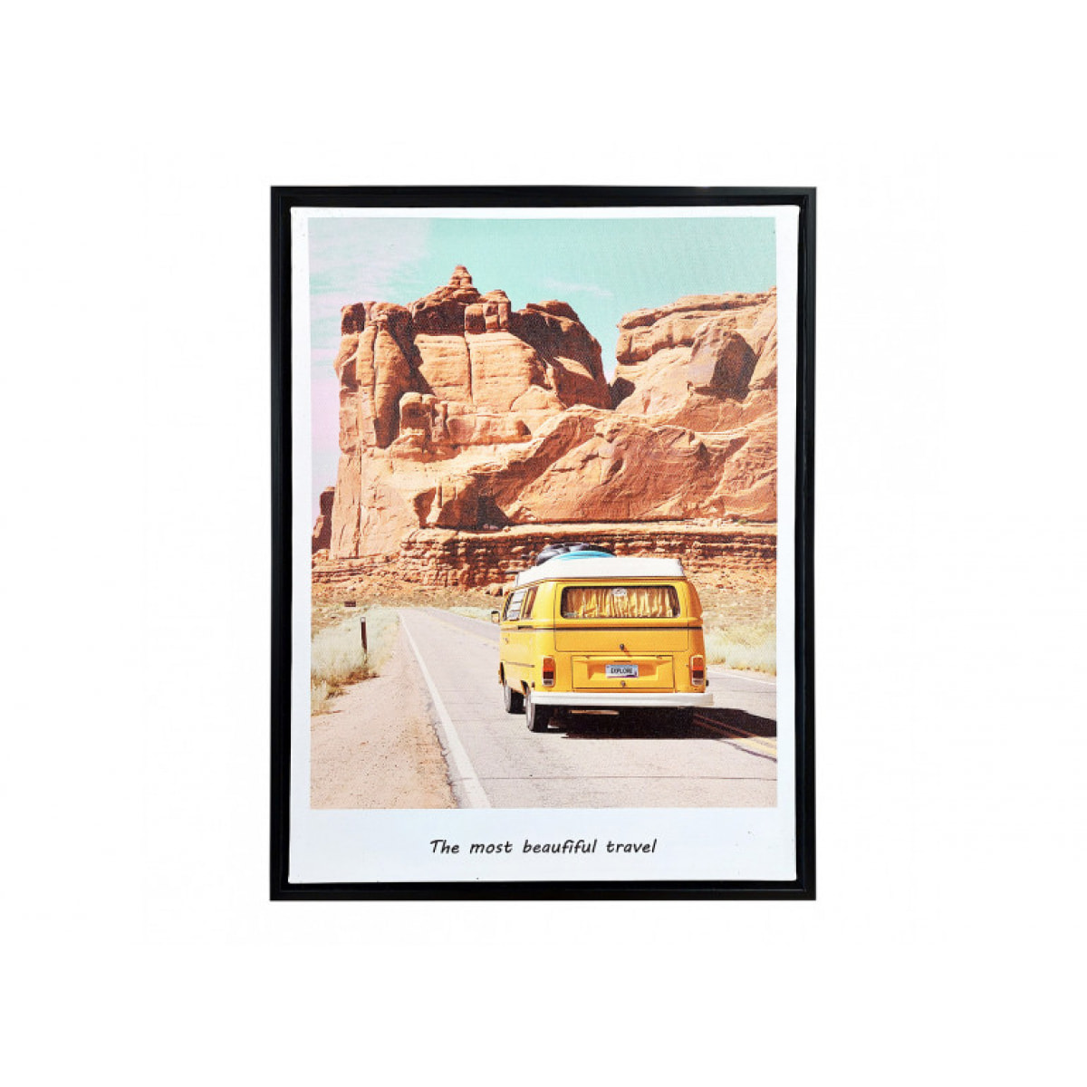 Tableau en toile imprimée van vintage jaune et canyon avec cadre en bois noir 30x40cm - BEAUFIFUL