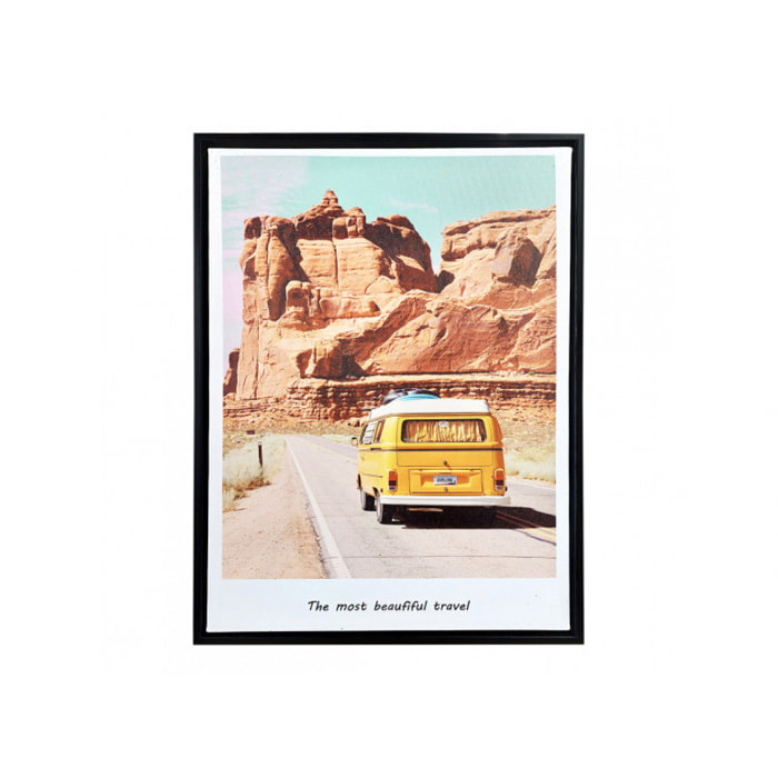 Tableau en toile imprimée van vintage jaune et canyon avec cadre en bois noir 30x40cm - BEAUFIFUL