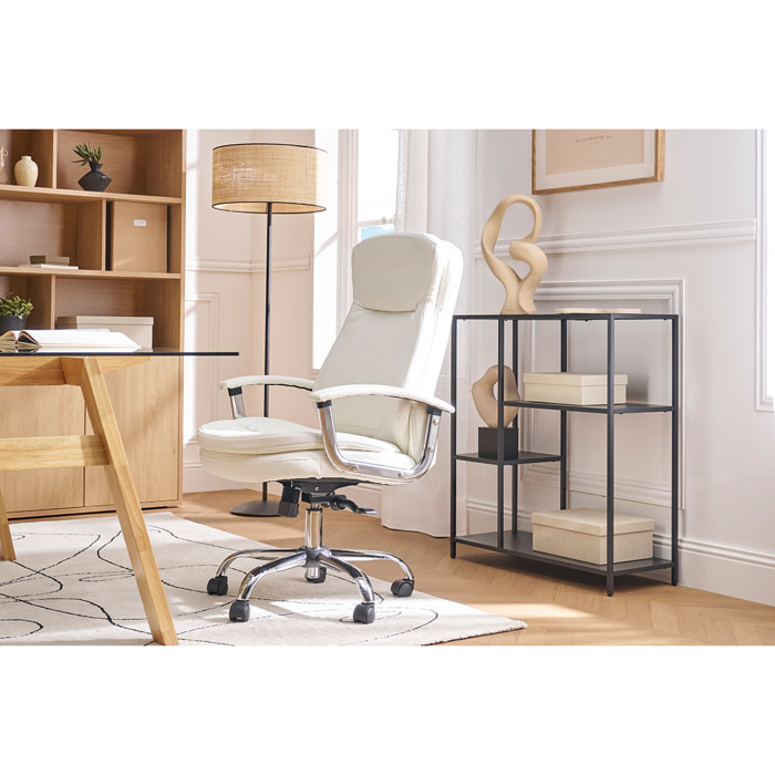 Fauteuil de bureau à roulettes design blanc et acier chromé WALL STREET