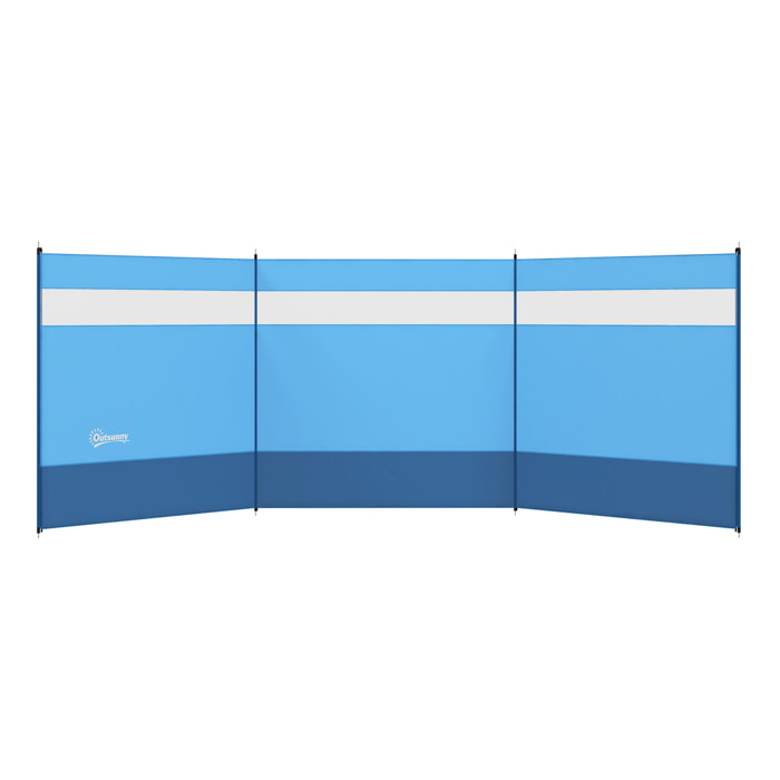 Paravent brise-vue camping plage portable pliable avec sac de transport et poteaux acier dim. 440L x 140H cm bleu