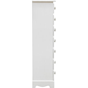 Cassettiera BLANC in legno bianco e 7 cassetti effetto decapato, 29x23x89 cm