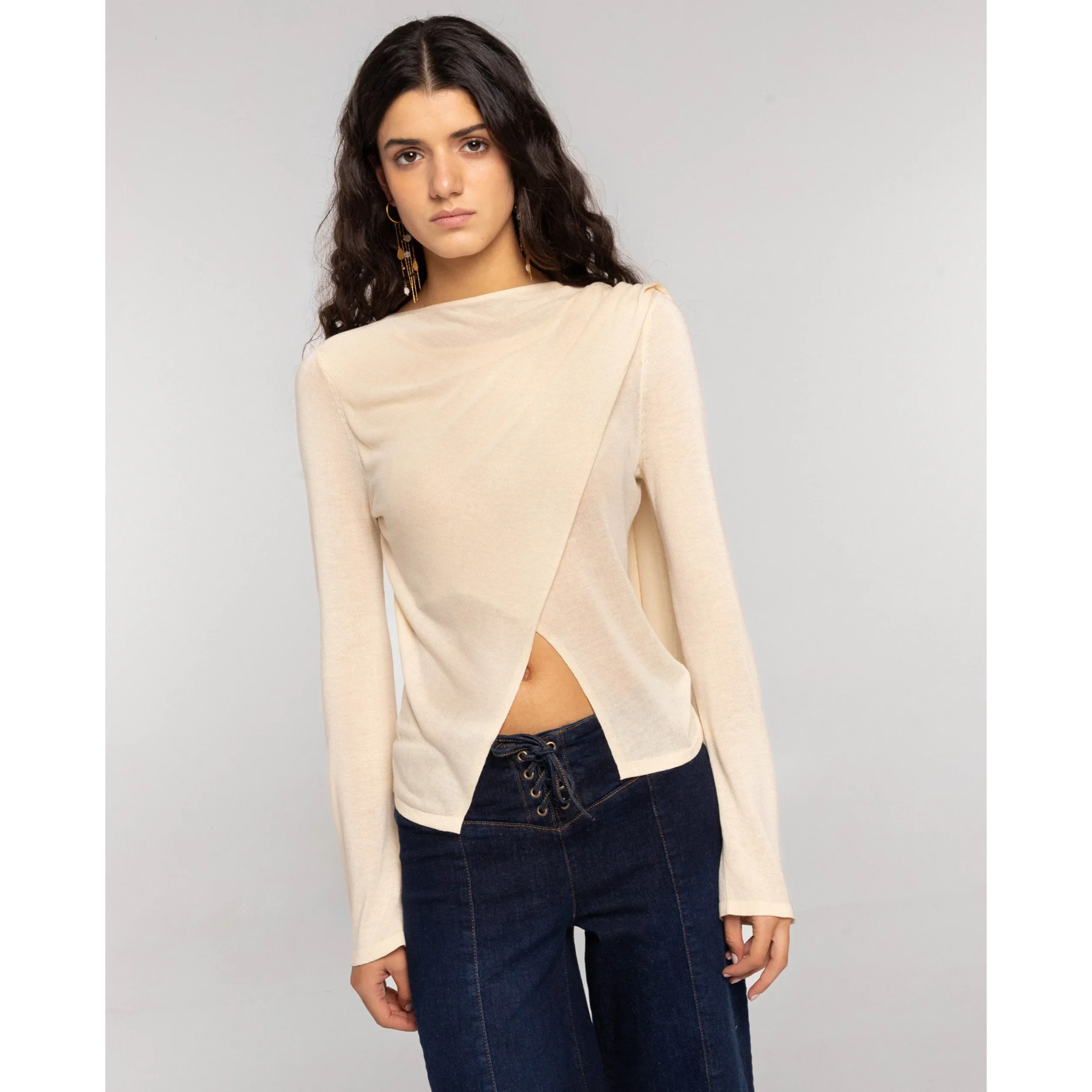 Jersey fino con foulard de mujer