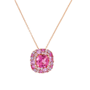 Collana Catena Rolo in Argento 925 con Pendente in Pavé Misto di Cubic Zirconia Rosa Effetto Degradé