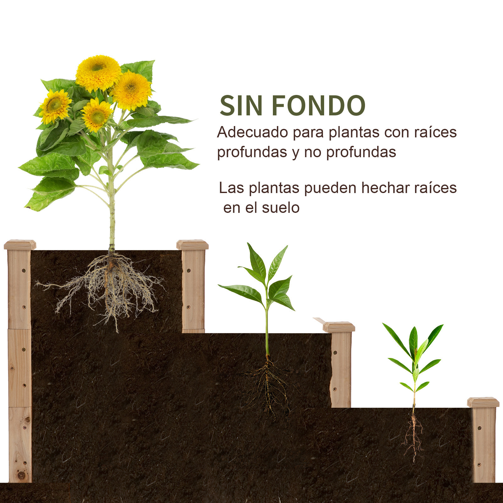 Jardinera Exterior Grande de Madera Arriate de Jardín de 3 Niveles con Diseño de Escalera Huerto Urbano para Cultivos Plantas Flores para Patio Terraza Balcón 120x120x56 cm Natural