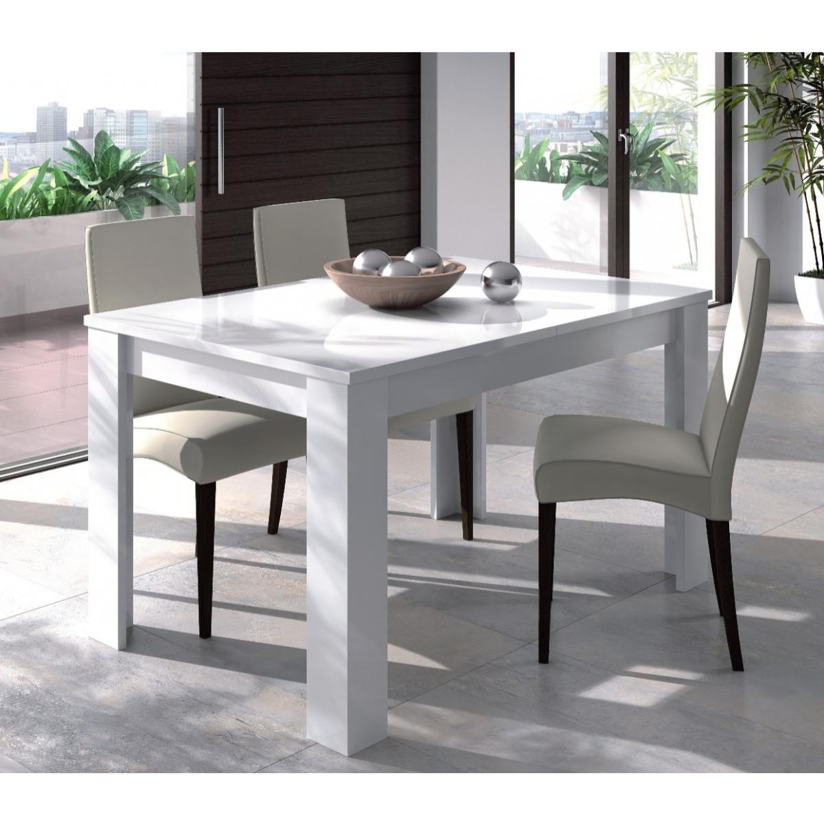 Tavolo allungabile Midland, Tavolo per sala da pranzo allungabile, Tavolo da pranzo estensibile con allunga, cm 140/190x90h78, Bianco lucido