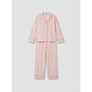 Pijama largo camisero de algodón raya martuca rosa
