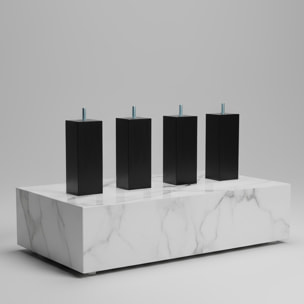 Jeu de 4 pieds de lit carres noirs | Bois Naturel | Hauteur 20 cm