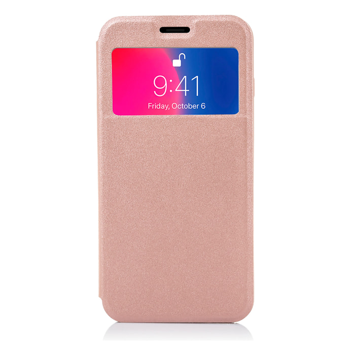 DAM CUSTODIA A LIBRO CON CHIUSURA MAGNETICA A FINESTRA IPHONE X 7x2x14 Cm. Colore: oro rosa