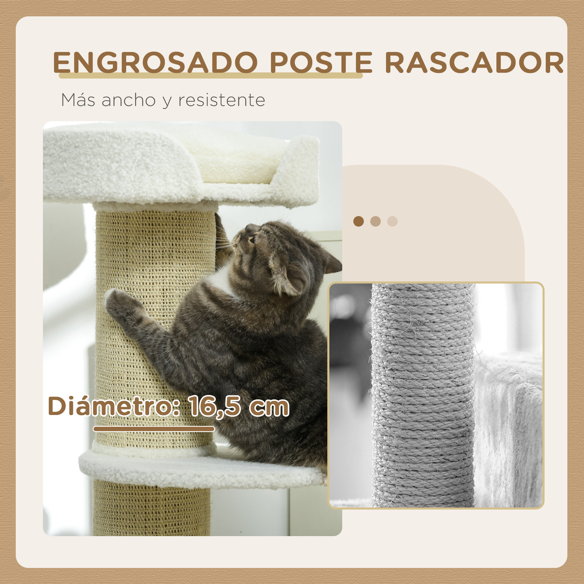 Árbol Rascador para Gatos Altura 91 cm Árbol para Gatos Torre para Gatos de 3 Niveles con Nido Plataforma y Poste de Sisal 45x45x91 cm Crema