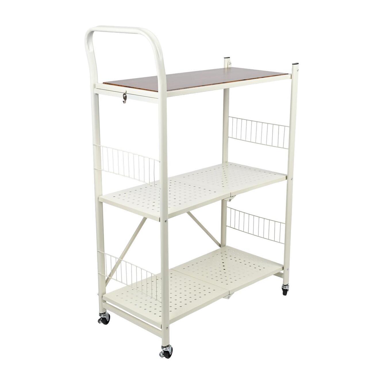 Carito de almacenaje plegable de 3 estantes con ruedas color blanco
