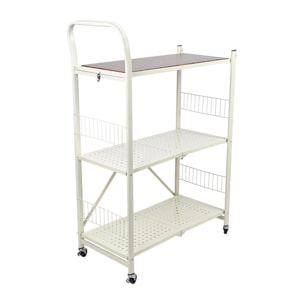 Carito de almacenaje plegable de 3 estantes con ruedas color blanco