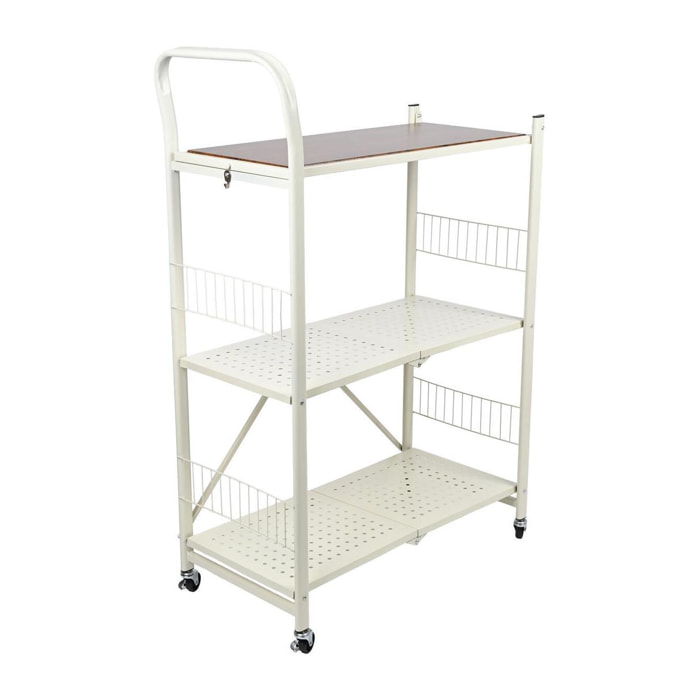 Carito de almacenaje plegable de 3 estantes con ruedas color blanco