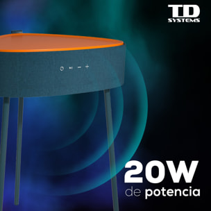 Mesa auxiliar altavoz portátil con sonido de 20W, Bluetooth, Base de carga inalámbrica, batería de 2500mAh. Mesilla o mesita para dormitorio o sala de estar - TD Systems SM20B11PN [Naranja]