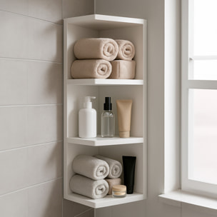Modulo Angolare Bagno Sospeso Con 3 Ripiani Mobile Salvaspazio Mobiletto Da Parete Per Organizzare Accessori 65 x 20 x 19.5 Cm Bianco Lucido