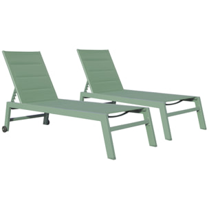Lot de 2 bains de soleil BARBADOS en textilène vert sauge - aluminium vert sauge