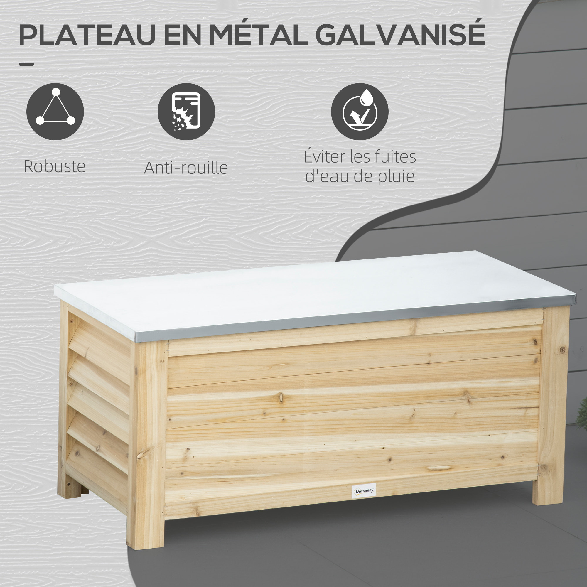 Banc coffre de jardin 2 en 1 - dim. 110L x 50l x 50H cm - charge max. 120 Kg - bois sapin pré-huilé acier galvanisé